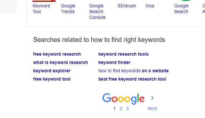 find keywords from google related search